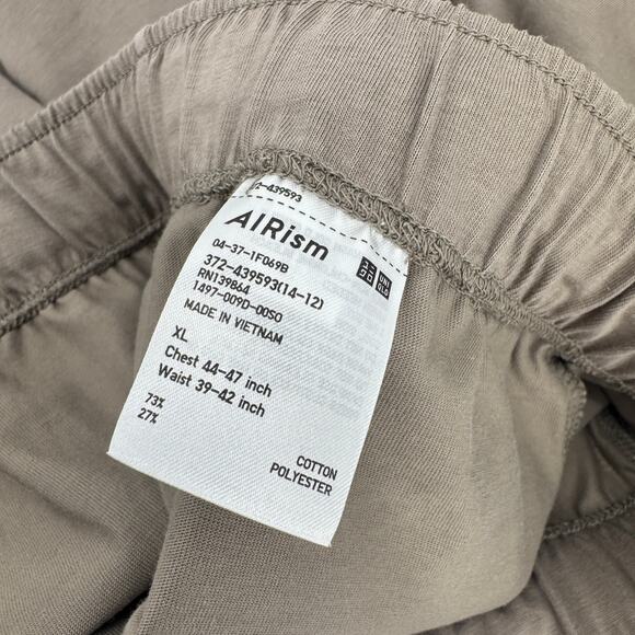 Uniqlo Pajama Set Mens XL AIRism Khaki Tan Sleep Shirt Pants Lounge COMFY NEW - Picture 12 of 13